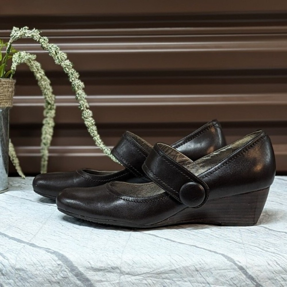 Vintage Dark Academia Ecco EU 39 Leather Mary Jane‎ Wedges Brown Grunge Preppy